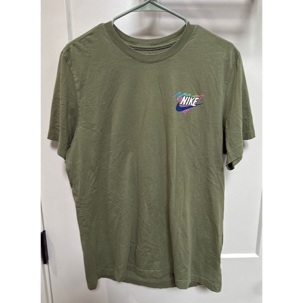 Nike Pug Graphic T Shirt Olive Green Beach Dog Logo Tee Men's Large
